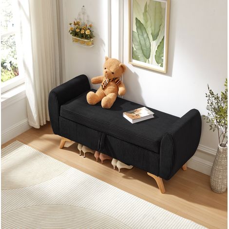Cassapanca pieghevole 145x51x57 cm per camera, salone o ingresso, con contenitore, gambe in legno, corduroy - nero (1/5)