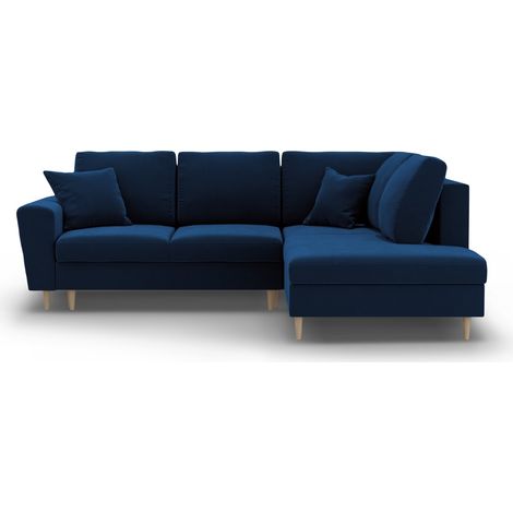 Canapé d'angle droit convertible + box 5 places velours bleu roi (1/5)