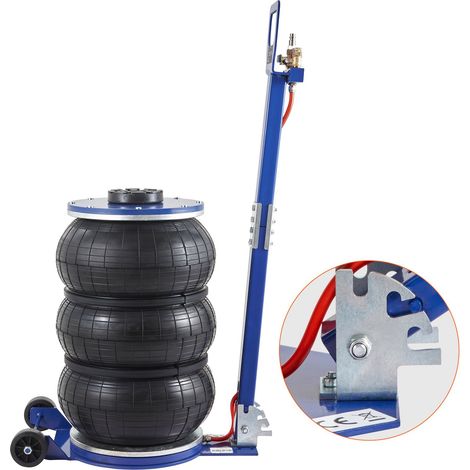 Cric pneumatique 5T/11000 lbs, sac triple, tuyaux en acier x6, levée 470 mm, montée rapide 3-5 s, poignée réglable, auto, garage, réparation. (1/5)