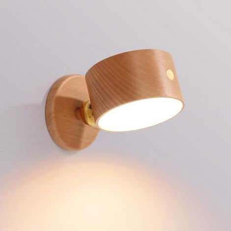 Magnetische Wandleuchte Wiederaufladbare Buchenholzlampe um 360 drehbar und dimmbar geeignet für Wohnungen Kunstwerke und zum Lesen keine (1/5)