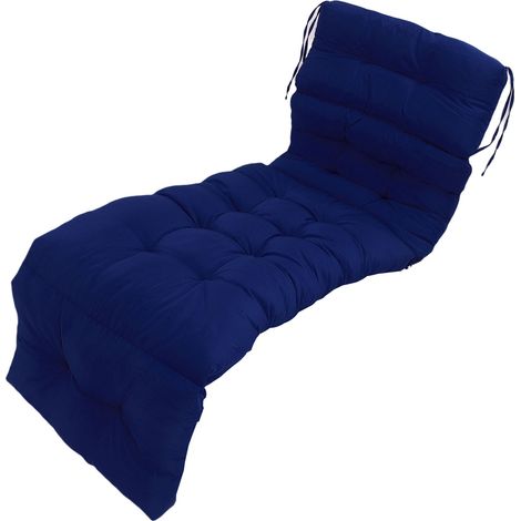 Coussin de chaise longue transat intérieur extérieur avec liens anti-éclaboussures remplacement gazon piscine 4 plis 200x55 cm bleu marine polyester coton PP (1/5)