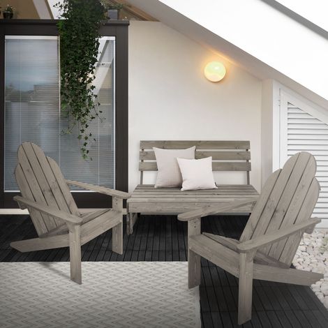 ECD Germany Banco De Jardín De 3 Plazas Con 2 Sillas De Jardín Adirondack - Gris - Madera Maciza - Banco Con Respaldo - Banco De Parque 120x76,5x70cm - Silla De Jardín 92,5x70x89cm Con Reposabrazos (1/5)