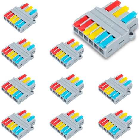 10 pinces de connexion 3-en-6-out avec levier connecteur de câble avec pince de 0,2-4mm² pour projets de bricolage (1/5)