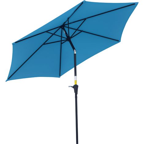 Ombrellone da giardino inclinabile Ø260 x 235 cm con manovella, palo in alluminio smontabile, 6 stecche, blu