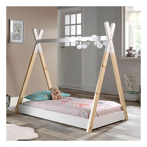 Lit enfant forme tipi 90x200 cm blanc et naturel