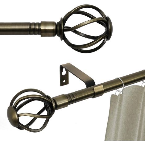 1 - Tringle à rideau - Embout torsadé - Extensible 68x157cm - Supporte 7kg - Pour salon chambre cuisine - Laiton antique - 16mm (1/5)