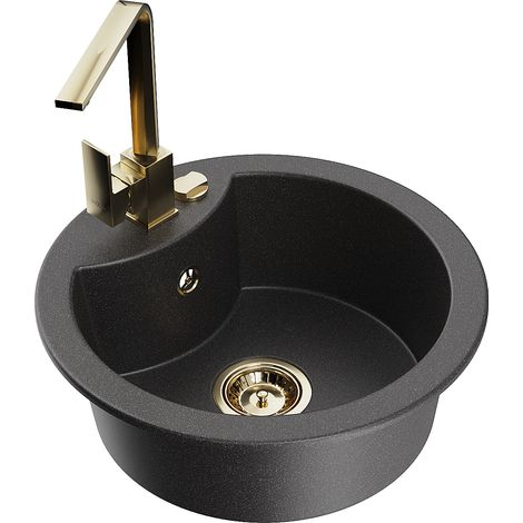 Mexen Diego 1-Becken-Granit-Spüle mit Mischbatterie Rita, Schwarz gesprenkelt - 6512-76-670300-50