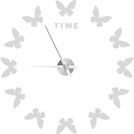 Autocollant mural grand format horloge papillon, design moderne et art déco innovant pour salon, couleur argentée DIY (1/5)