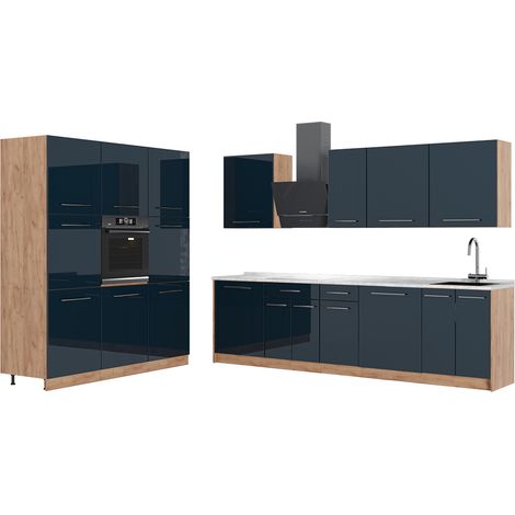 Cucina componibile Fame-Line, Blu scuro lucido/Rovere dorato, 460 cm, PL Marmo, Vicco (1/5)
