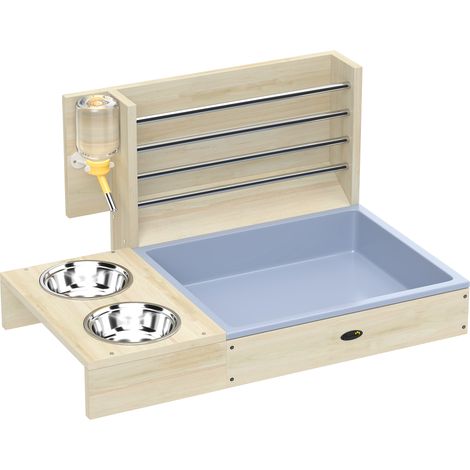 Mangiatoia per Fieno 58x40x32 cm con Portafieno Lettiera e Ciotole Colore Legno Naturale (1/5)