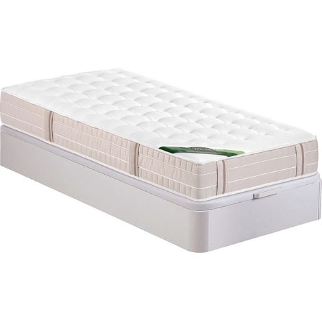 Ensemble 90 x 190 cm sommier coffre blanc + matelas ressorts ensachés 5 zones accueil mémoire de forme et coutil anti-punaises de lit ép.24 cm - VIREVO de NATUREA (1/5)