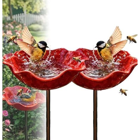 Lot de 2 abreuvoirs pour oiseaux – Bain d’oiseaux sur pied pour jardin – Mangeoire et abreuvoir extérieur – Décoration pour terrasse, pelouse et jardin (1/2)