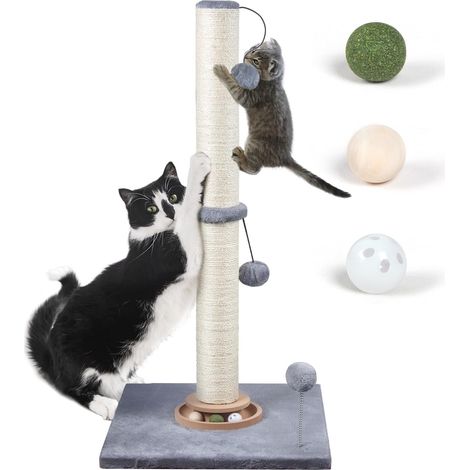 Griffoir pour Chat 78cm avec Balles Catnip & Sisal, Gris (1/5)