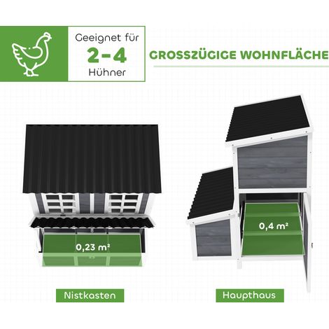 Poulailler avec nichoir pour 3-4 poules, toit imperméable, bois de sapin et plastique, 100 x 86 x 100 cm, gris clair (1/5)