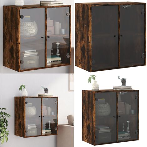Armoire murale avec portes en verre chêne fumé 68x37x68,5 cm - Rangement murale - Armoire en bois (1/5)