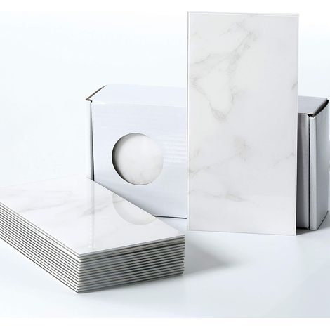 Grands carreaux autocollants - Imperméables, effet marbre - Pour salle de bain, cuisine et métro (carrare blanc, 23 pièces) (1/5)