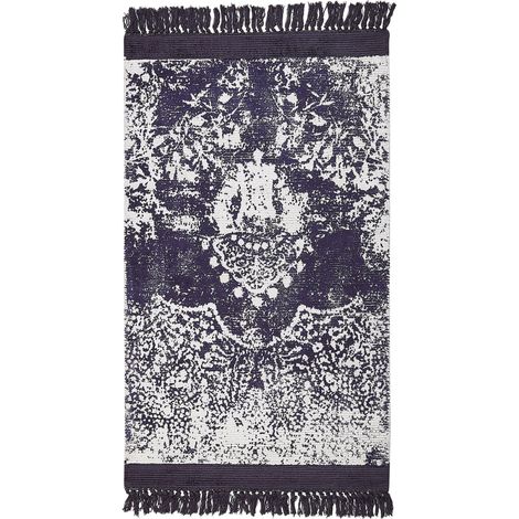 Tappeto vintage in viscosa con frange 80 x 150 cm viola e bianco Akarsu