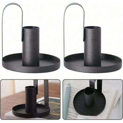 Lot de 2 bougeoirs coniques en fer antirouille pour décoration de table, de cheminée, de bibliothèque, de bar (1/4)