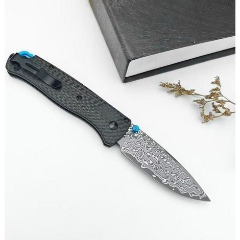 Klappmesser mit Damastklinge und Kohlefasergriff, 18,8cm, Outdoor & Camping
