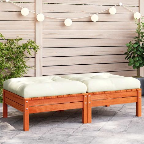 Gartenhocker mit Kissen 2 Stk. Wachsbraun Massivholz Kiefer