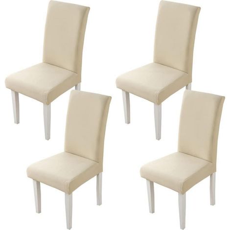 Stuhlhussen 4er Set, Stretch, abnehmbar, waschbar, für Esszimmerstühle, Beige (1/5)