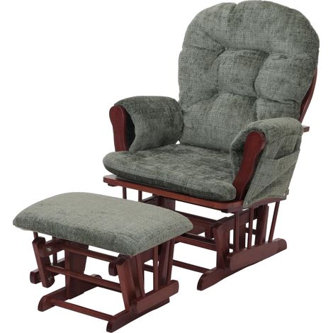 Fauteuil relax à bascule avec repose pieds assise confortable poches latérales tissu chenille vert structure bois foncé 040009924 (1/5)
