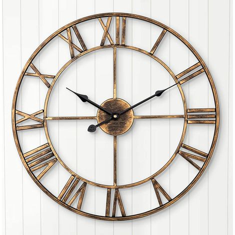 Horloge murale silencieuse style ferme européenne vintage avec chiffres 47 cm (1/5)