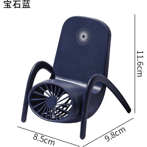 Soporte para teléfono móvil, mini ventilador de bolsillo recargable por USB, ideal para la oficina o estudiantes, tamaño viaje, azul zafiro, dimensiones: 8,5 x 9,8 x 11,6 cm.