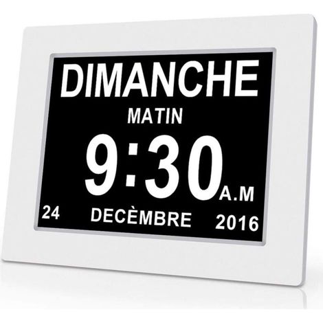 White 8-inch LCD Digital Clock Calendar with Date, Day, and Time - Ideal for Parents, Grandparents, and Children with Alzheimer's (1/5)
