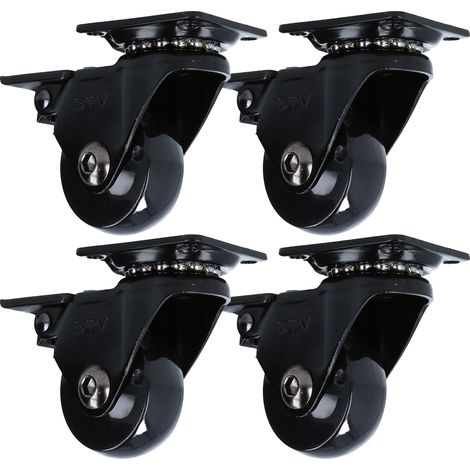 4x Hartboden-Möbelrolle Design Lenkrolle Schwarz Ø35mm Transportrolle mit Bremse