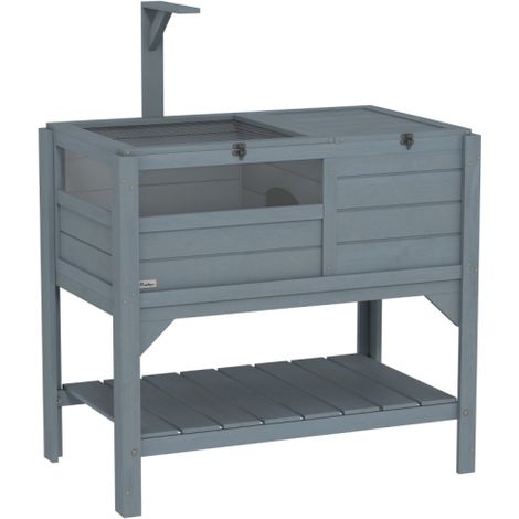 Grey Wooden Tortoise House with Shelter, Run, Shelf, Lamp Holder, and Tray - Perfect Habitat for Your Pet Tortoise (1/5)