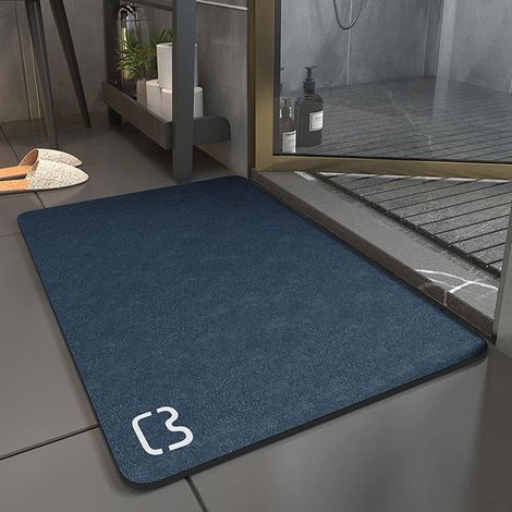 Tapis de Bain Antidérapant Super Absorbant Diatomite Tapis Salle de Bain Microfibre Tapis de Baignoire Tapis de Douche Doux Séchage (bleu, 40x60cm) (1/5)