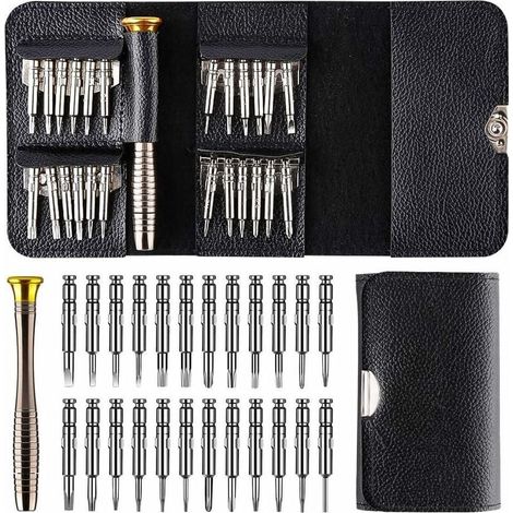Tournevis Précision Mini 25 en 1 Kit, Kit de Tournevis 25 pièces Outils de Réparation, Set avec étui en Cuir, Tournevis Outils de Réparation (1/5)