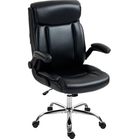 Chaise Bureau Ergonomique avec Accoudoirs Relevables, Fauteuil de Bureau en PU, Hauteur Réglable, Fonction Bascule, Noir, salle à manger, repas conviviaux (1/5)