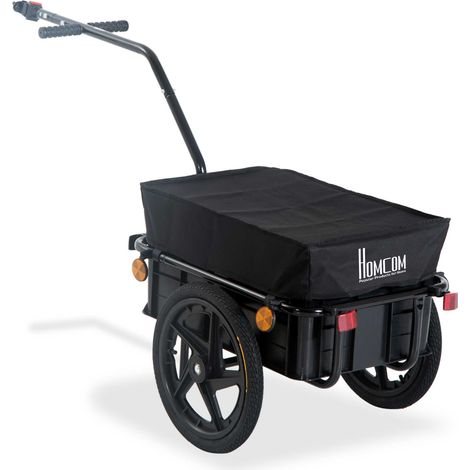 Remorque cargo vélo panier amovible attelage universel 40 kg acier noir 144 x 59 x 80 cm