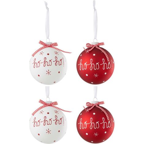Lot de 4 Boules de Noël "Hohoho" 10cm Rouge & Blanc