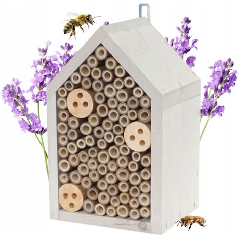Maison à abeilles maçonnes, hôtel à insectes, suspendu en bois, 17 x 14 x 29 cm (1/5)