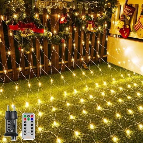 Rideau Lumineux Extérieur 3x2 m, 200 LED, Blanc Chaud, Télécommande, Minuteur, Étanch E, 8 Modes, Buissons (1/5)