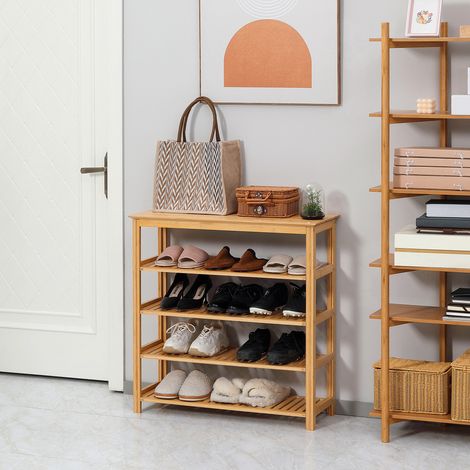 Naturel - Porte-chaussures avec 4 étagères, bambou, lattes, jusqu’à la taille EU 45