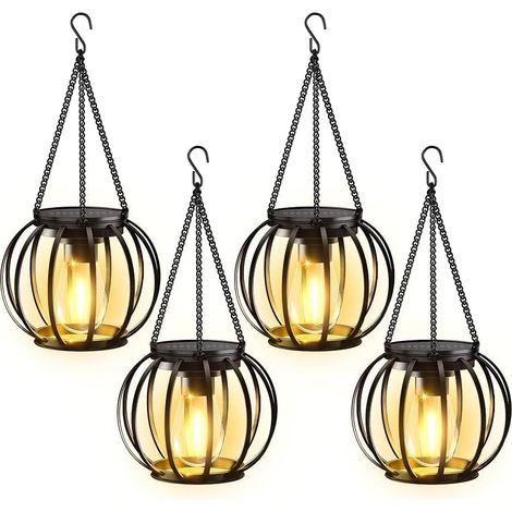 Lampe Solaire Exterieur Jardin, 4 Pièces Lanterne Solaire Exterieur avec Ampoule LED,Étanche Decoration Jardin Exterieur avec Crochets et Chaînes (1/5)