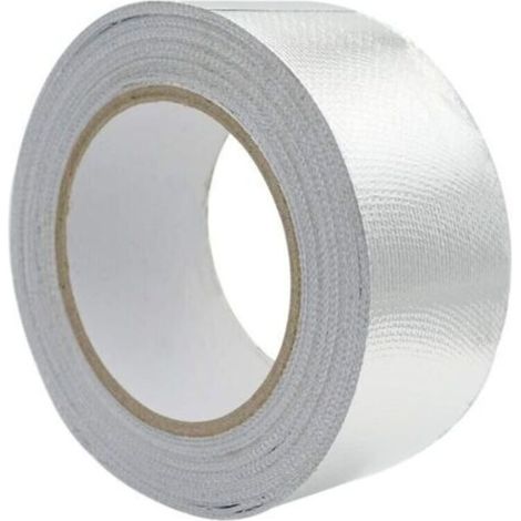 Ruban adhésif aluminium Bande d'étanchéité 48mm par 10m renforcé avec un tissu en maille de verre pour ventilations, Résistance à la température -30120°C, Argent (1/4)