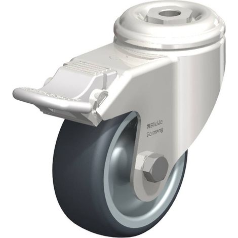 Blickle 574327 Ruota in acciaio inox girevole con attacco su foro passante e sistema di blocco Ø 80 mm cuscinetti lisci (1/3)