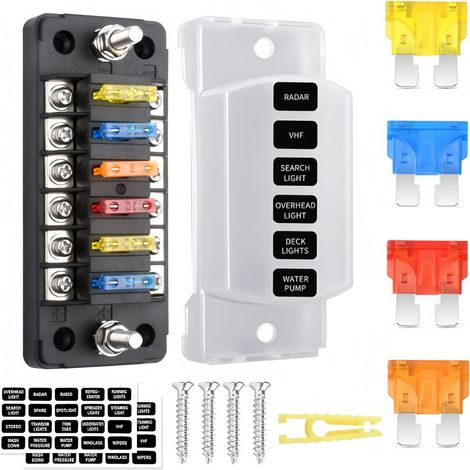 Support de fondoir à 6 grilles, bloc de fondoir 12 volts ATC/ATO pour automobile, fondoir plat à 12 grilles, sans indicateur LED, polarité positive-négative, pour 12 V/24 V CC, voiture, camion, bateau