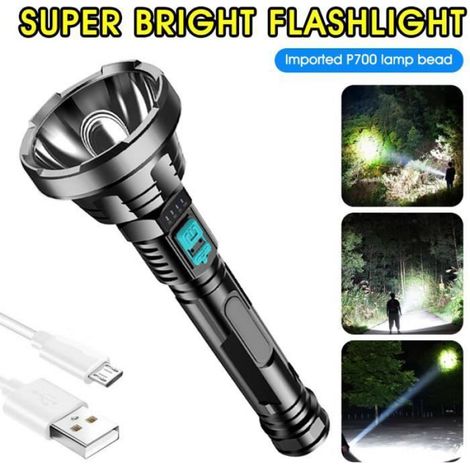 Lampe Torche LED Ultra Puissante Lampe Rechargeable Longue Portée Lampe Tactique Zoomable 1200mAh Torches pour Randonnée Urgence (1/4)