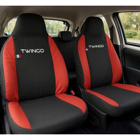 7 Pièces Housses de siège Auto, Tissu Polyester, Noir Rouge, Compatible Twingo, Intérieur Voiture (1/5)
