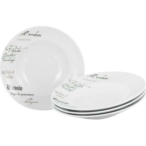 assiette à pâtes, ensemble de vaisselle de 4 pièces, assiettes à pâtes en porcelaine, compatibles lave-vaisselle et micro-ondes, fabriqué en Europe. (1/5)