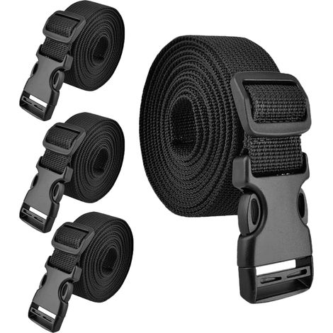 Lot de 4 sangles en nylon avec boucles réglables - 1 m - 25 mm - Noir (1/5)