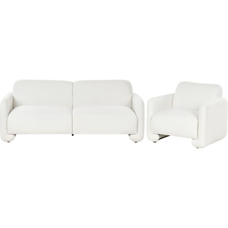 Ensemble de Salon Retro en Tissu Canapé 3 Places et Fauteuil Dossier Large et Accoudoirs Meuble de Salon Blanc Saland