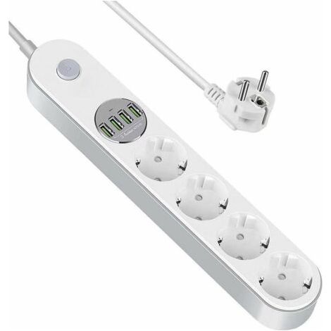 Multiprise USB Parafoudre 4 Prises + 4 USB, Interrupteur, 2m (1/5)