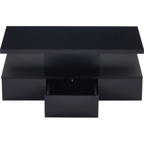 Table basse noire avec LED dimmable 16 couleurs, 100x50x39 cm, surface laquée brillante, 1 tiroir et étagère ouverte (1/5)
